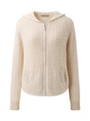 COMOBOCA 100% Cashmere Women's Cable Knit Zip Up Hoodie