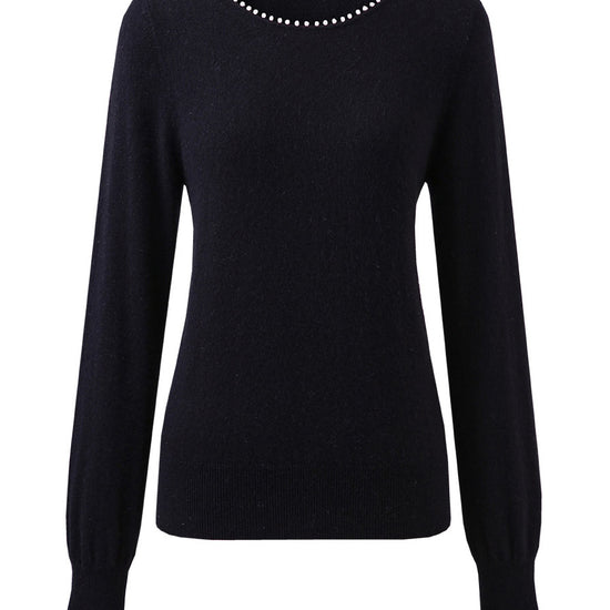 COMOBOCA 100% Cashmere Women's Pearl-Trimmed Knit Sweater