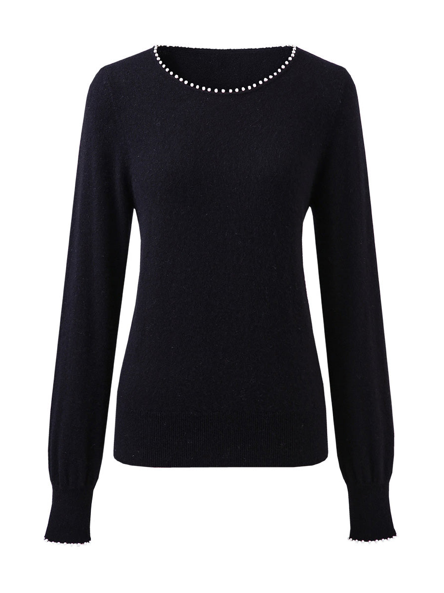 COMOBOCA 100% Cashmere Women's Pearl-Trimmed Knit Sweater