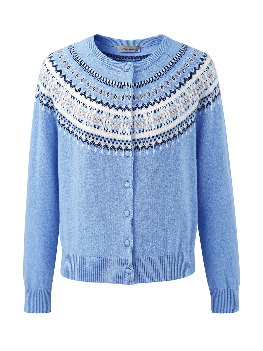 COMOBOCA 100% Cashmere Women's Fair Isle Cardigan Sweater