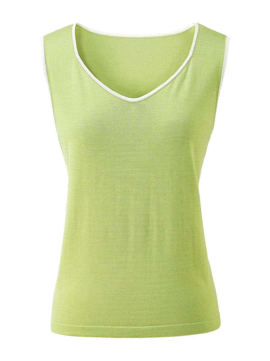 COMOBOCA Women's V-Neck Contrast Trim Tank Top