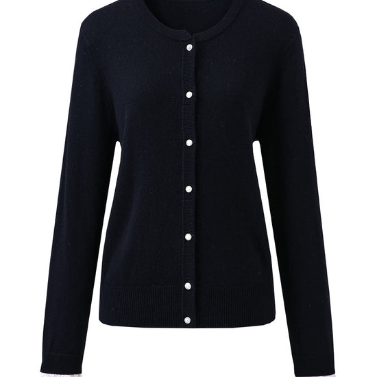 COMOBOCA 100% Wool Ribbed Extra Size Cardigan with Lace Cuffs