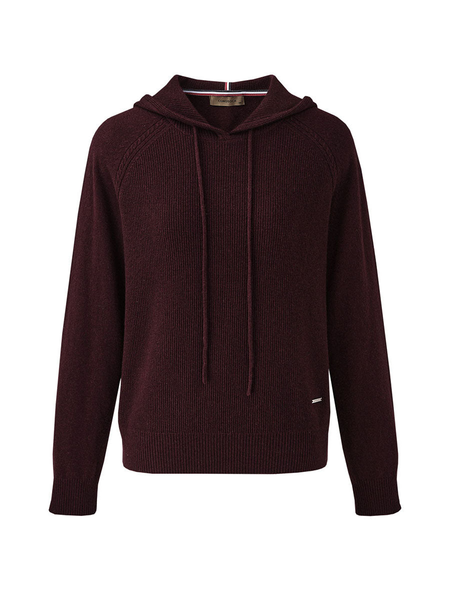 COMOBOCA 100% Wool Women's Ribbed Hem Adjustable Hoodie