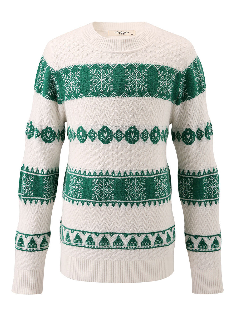 COMOBOCA 100% Wool Kids' Nordic Snowflake Knit Sweater