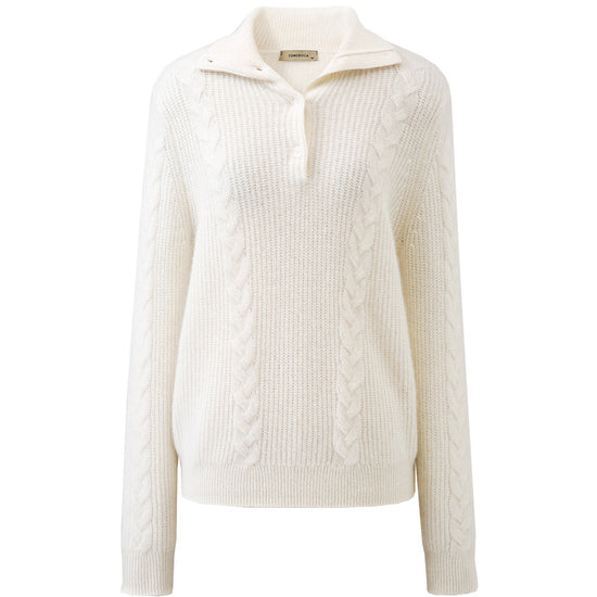 COMOBOCA 100% Cashmere Women's Button Neck Cable Knit Sweater