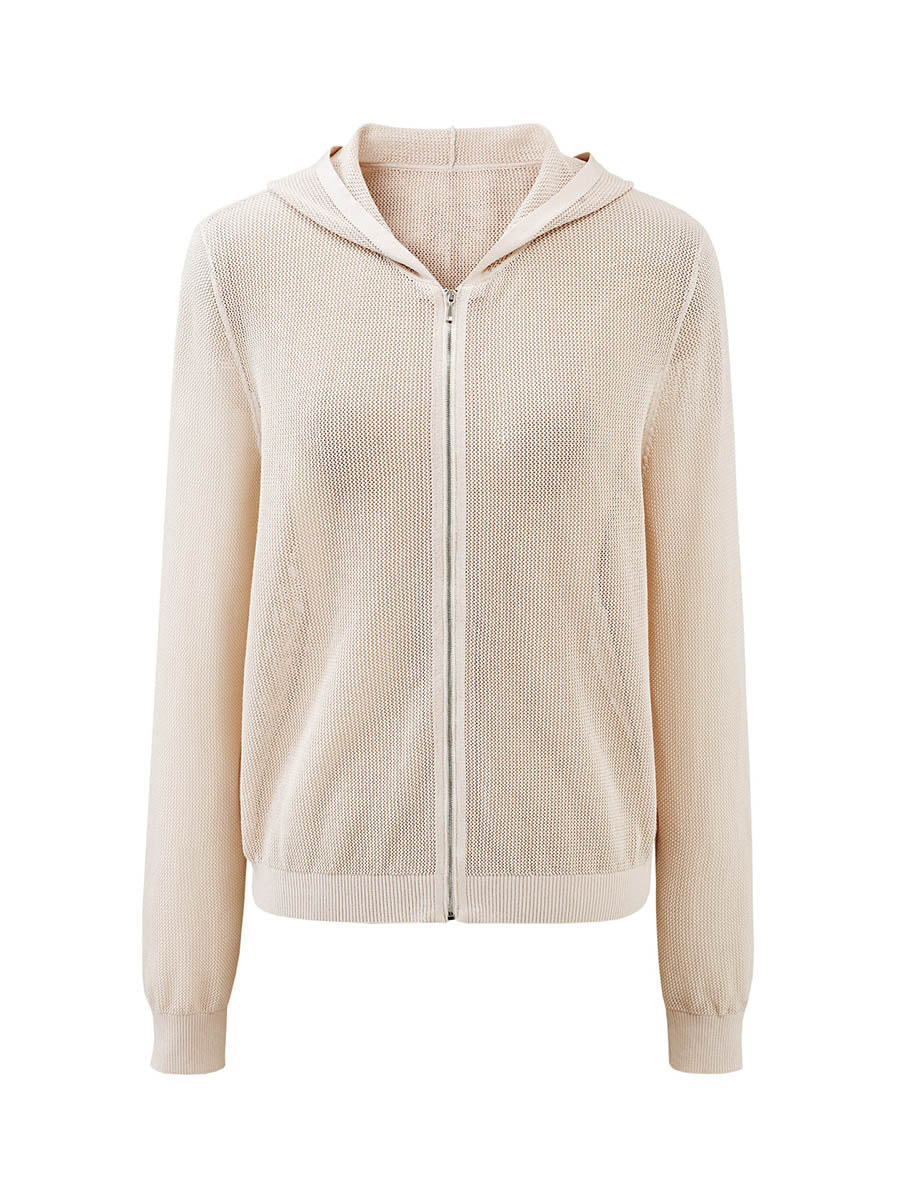 COMOBOCA Women's Sheer Mesh Hooded Zip Up Cardigan