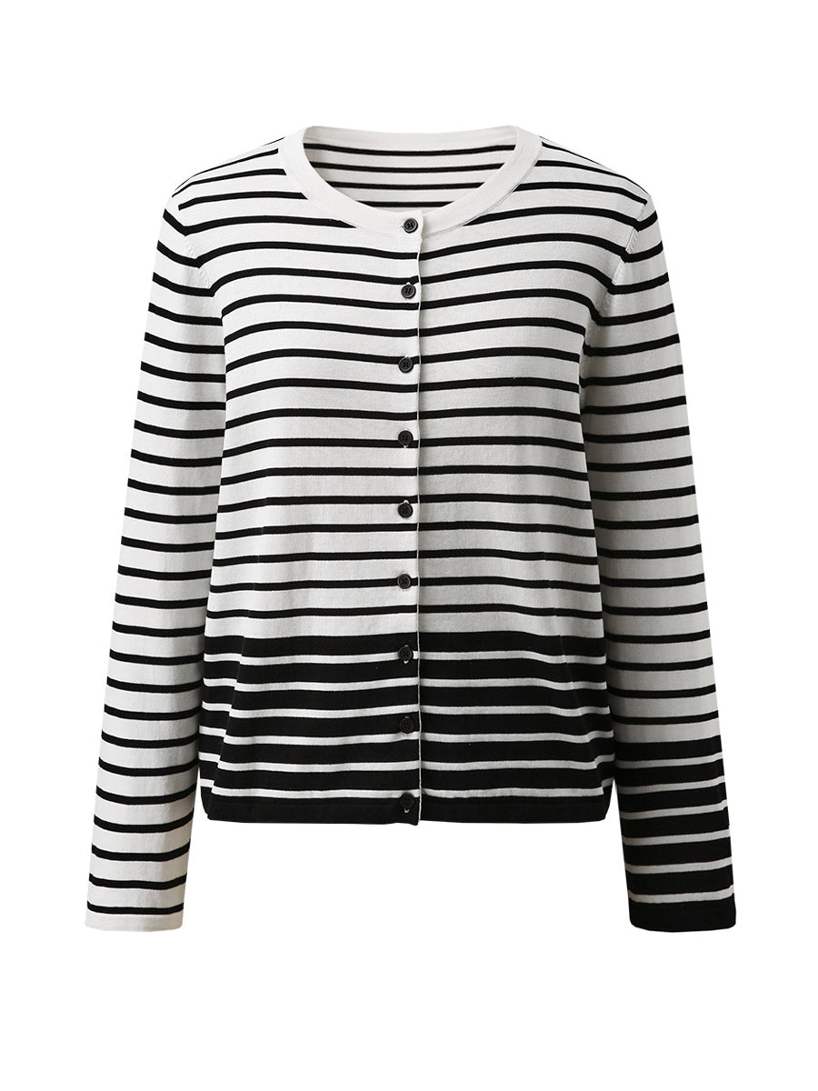 COMOBOCA Women's Striped Button-Up Cardigan