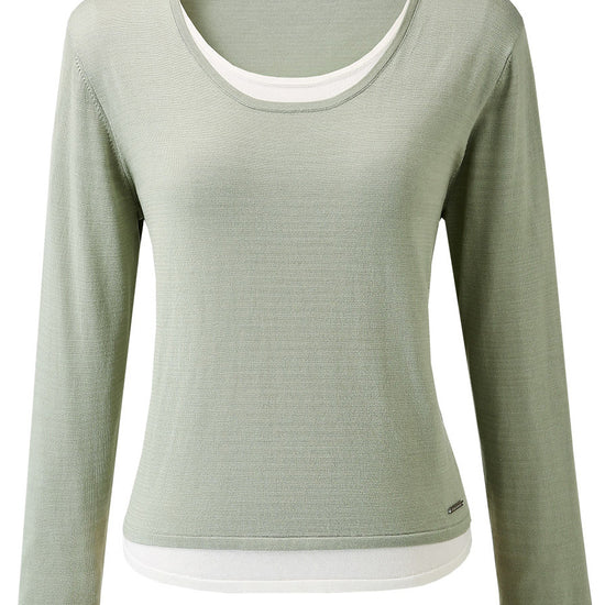 COMOBOCA Women's Layered Round Neck Knit Sweater