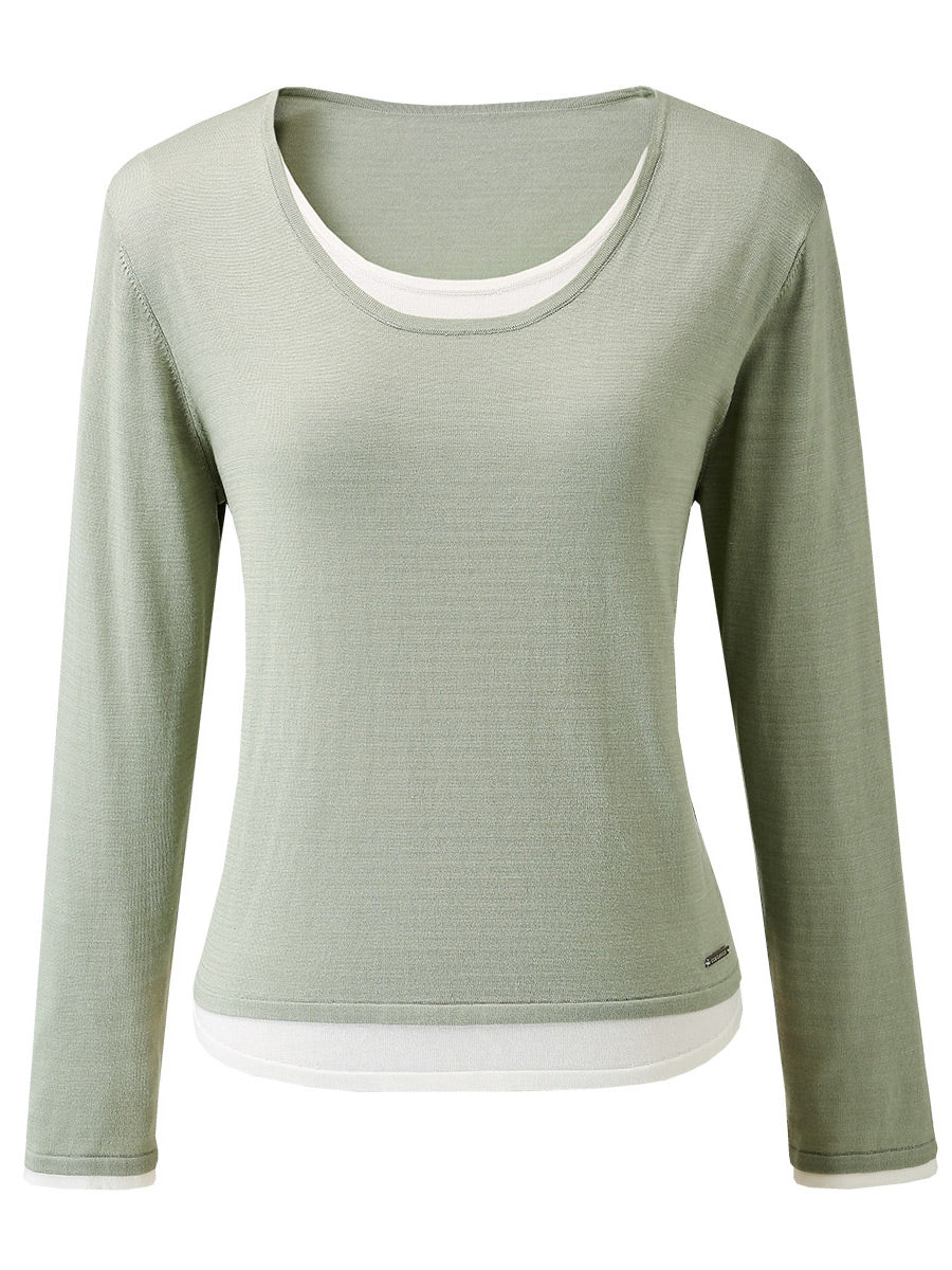 COMOBOCA Women's Layered Round Neck Knit Sweater