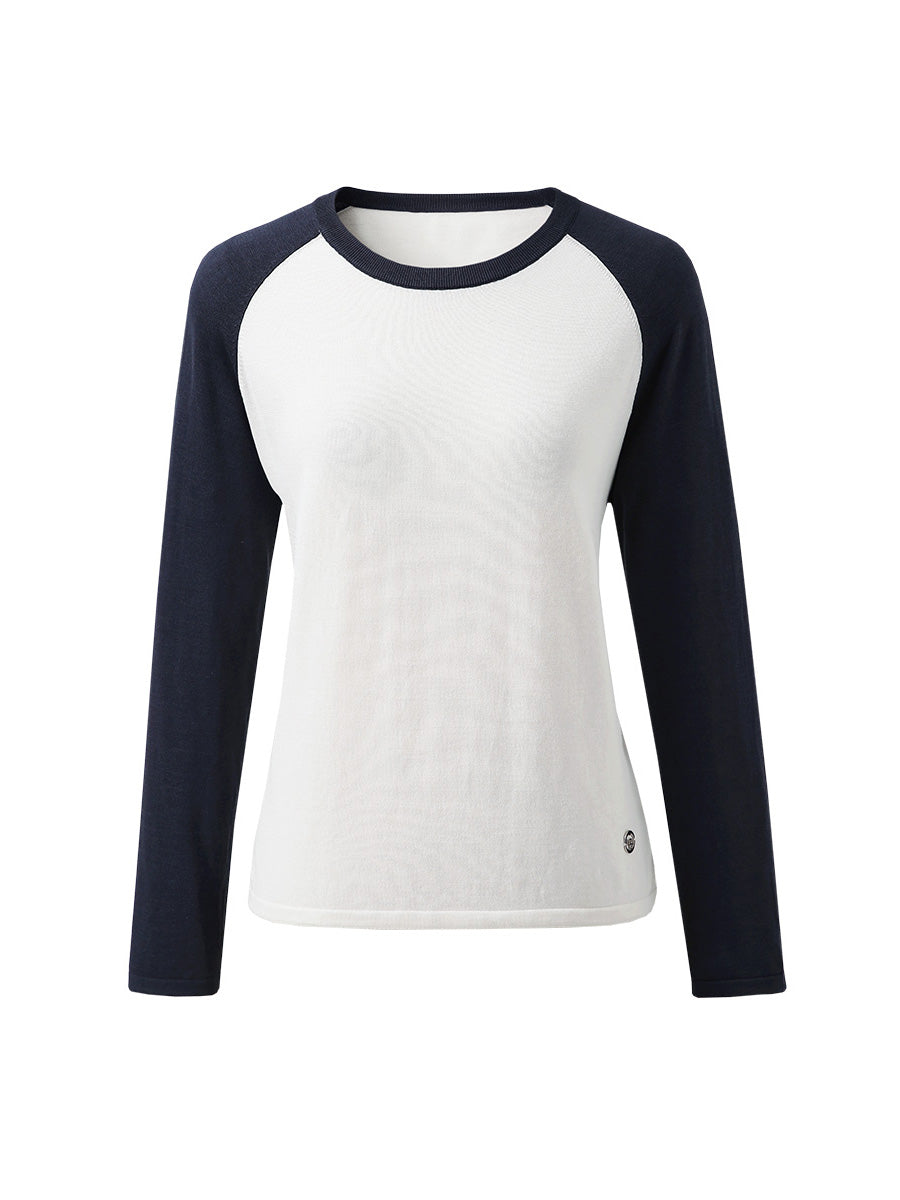COMOBOCA Women's Colorblock Raglan Round Neck Sweater