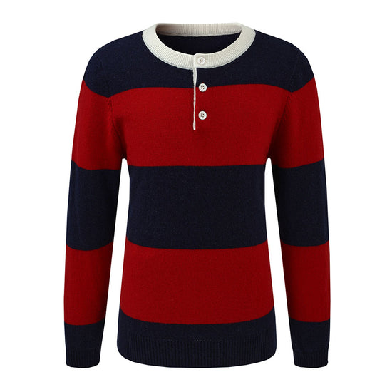 COMOBOCA 100% Wool Kids' Striped Henley Sweater