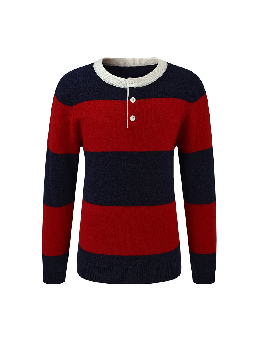 COMOBOCA 100% Wool Kids' Striped Henley Sweater