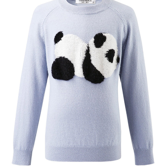 COMOBOCA 100% Wool Kids' Round Neck Intarsia Sweater