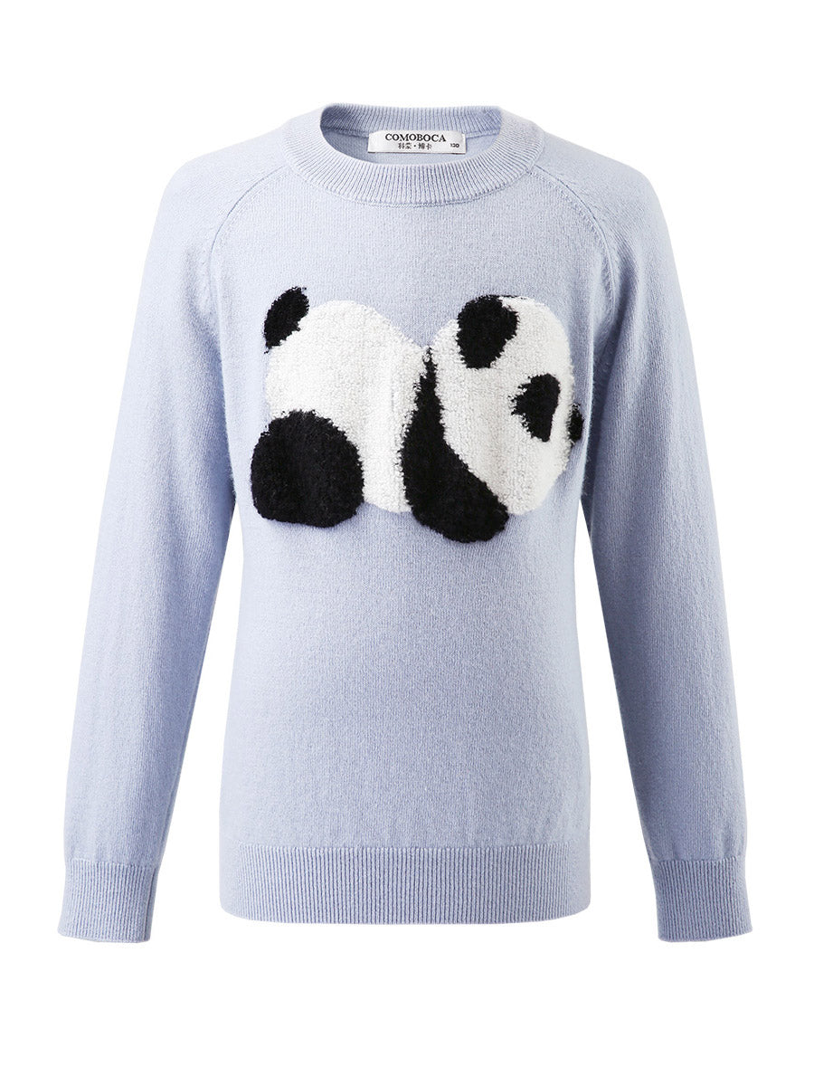 COMOBOCA 100% Wool Kids' Round Neck Intarsia Sweater