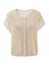 COMOBOCA Women's Openwork Mesh Knit Button Front Top