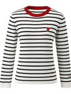 COMOBOCA Women's Striped Heart Embroidered Cotton Silk Sweater