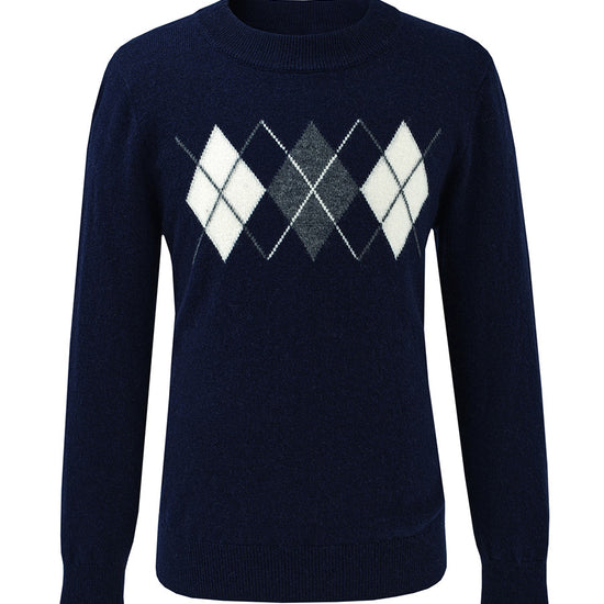 COMOBOCA 100% Wool Kids' Argyle Pattern Round Neck Sweater