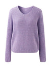 COMOBOCA 100% Cashmere Women's V-Neck Ribbed Knit Sweater