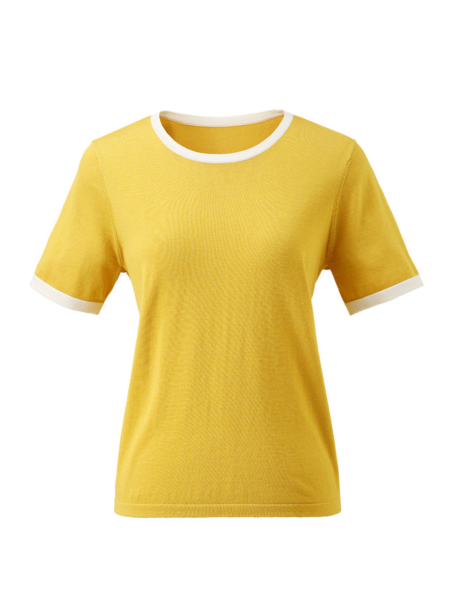 COMOBOCA Women's Retro Ringer Cotton Silk T-Shirt