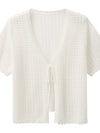 COMOBOCA Women's Linen Crochet Tie Short Sleeve Cardigan