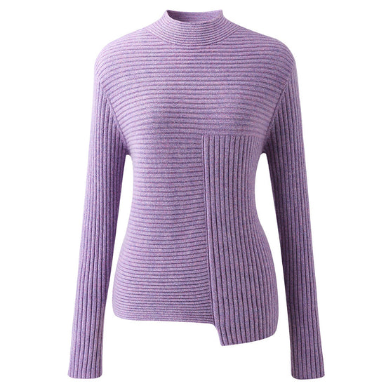 COMOBOCA 100% Cashmere Women's Asymmetric Ribbed Mock Neck Sweater