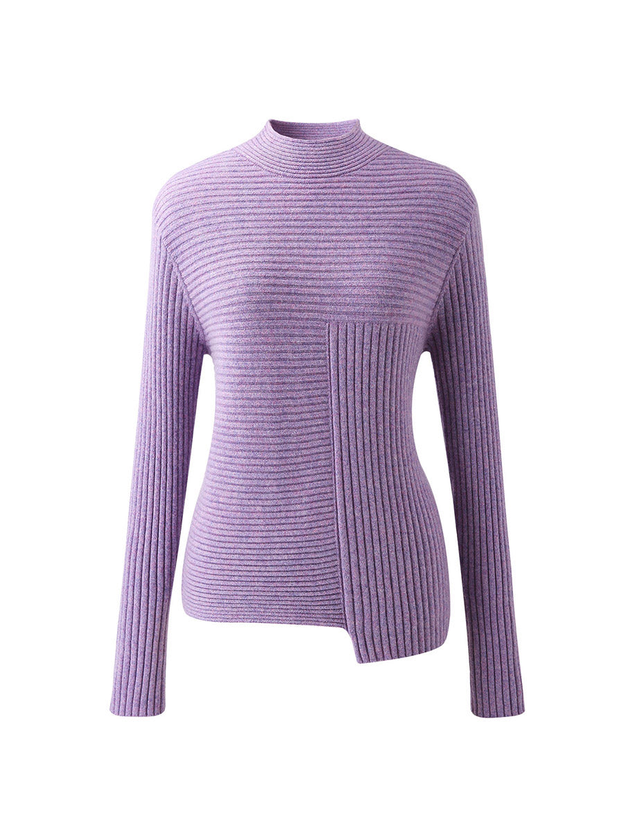 COMOBOCA 100% Cashmere Women's Asymmetric Ribbed Mock Neck Sweater