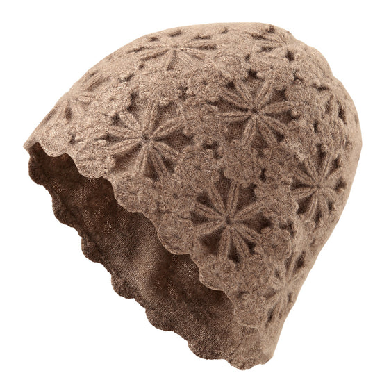 COMOBOCA 100% Cashmere Women's Floral Crochet Knit Beanie