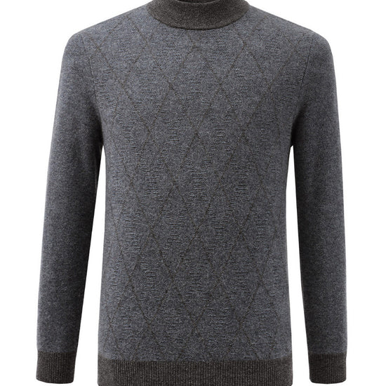 COMOBOCA 100% Cashmere Men's Mock Neck Jacquard Sweater