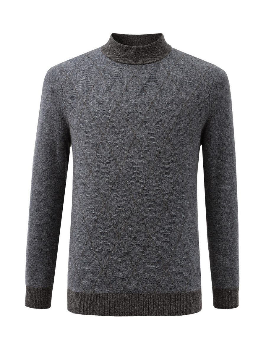 COMOBOCA 100% Cashmere Men's Mock Neck Jacquard Sweater