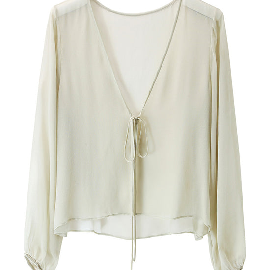 COMOBOCA 100% Mulberry Silk Women's Tie-Front Blouse