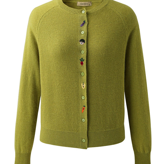 COMOBOCA 100% Cashmere Women's Embroidered Button-Front Cardigan