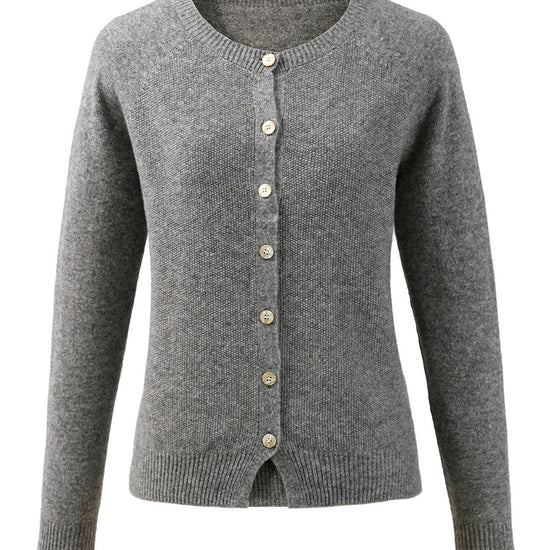 COMOBOCA 100% Wool Women's Round Neck Cardigan Sweater