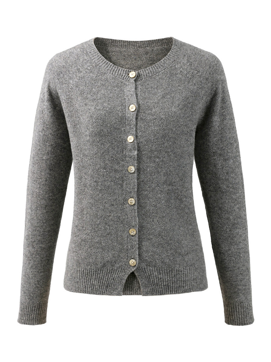 COMOBOCA 100% Wool Women's Round Neck Cardigan Sweater