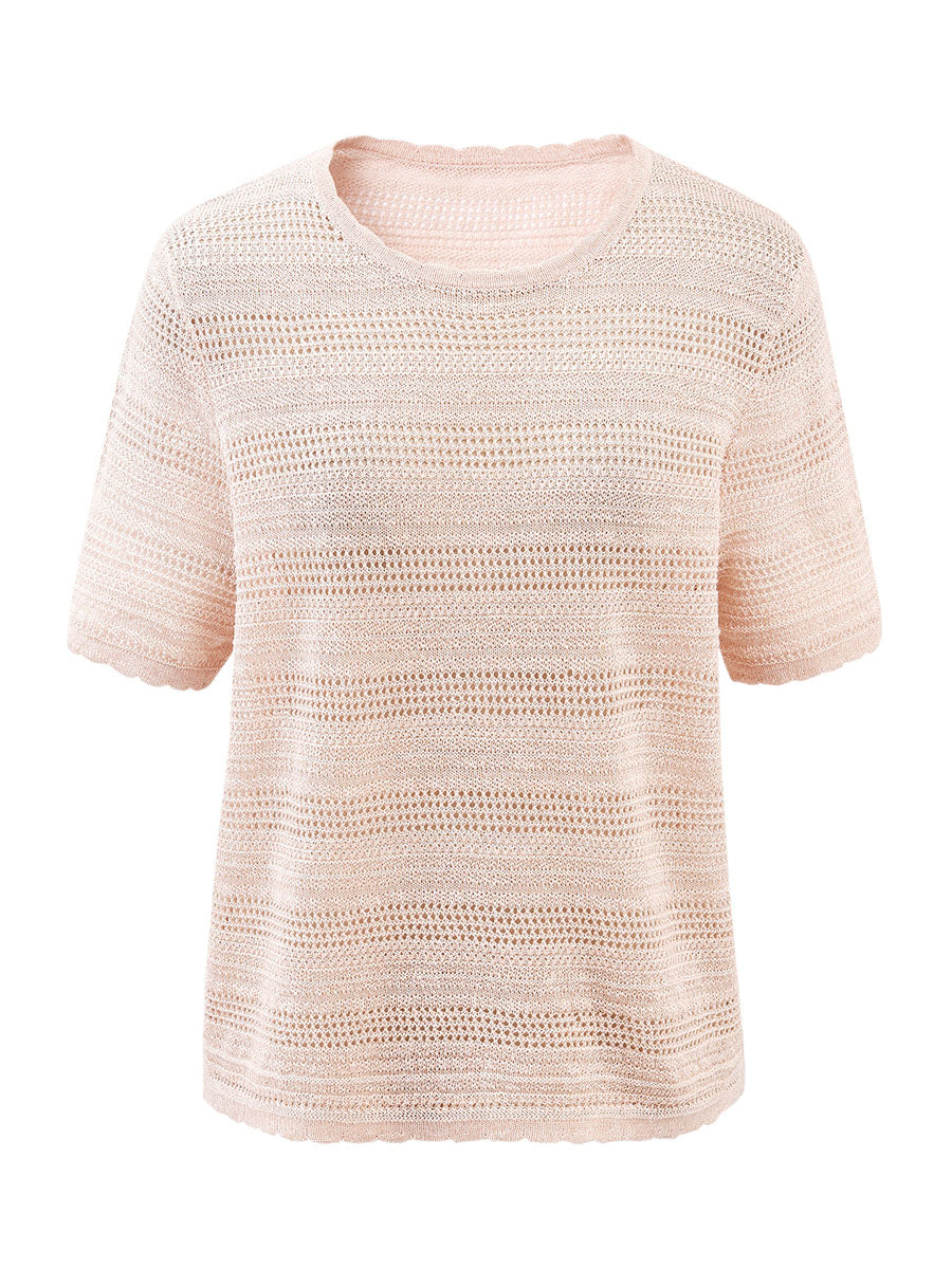 COMOBOCA Women's Openwork Mesh Knit T-Shirt