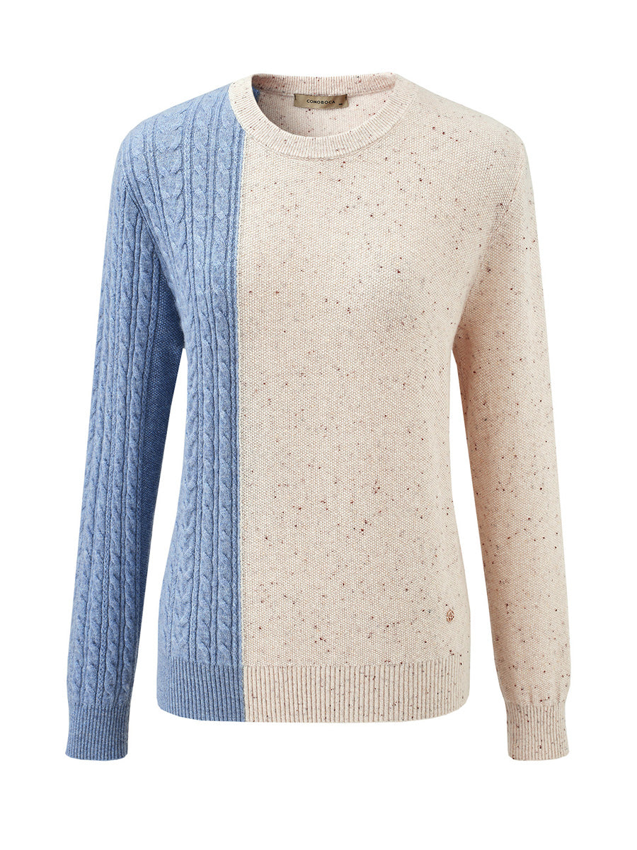 COMOBOCA 100% Cashmere Women's Color Block Cable Knit Sweater
