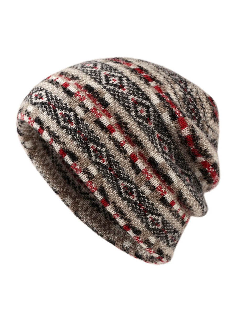 COMOBOCA Fair Isle 100% Cashmere Women's Boho Fair Isle Pattern Knit Beanie