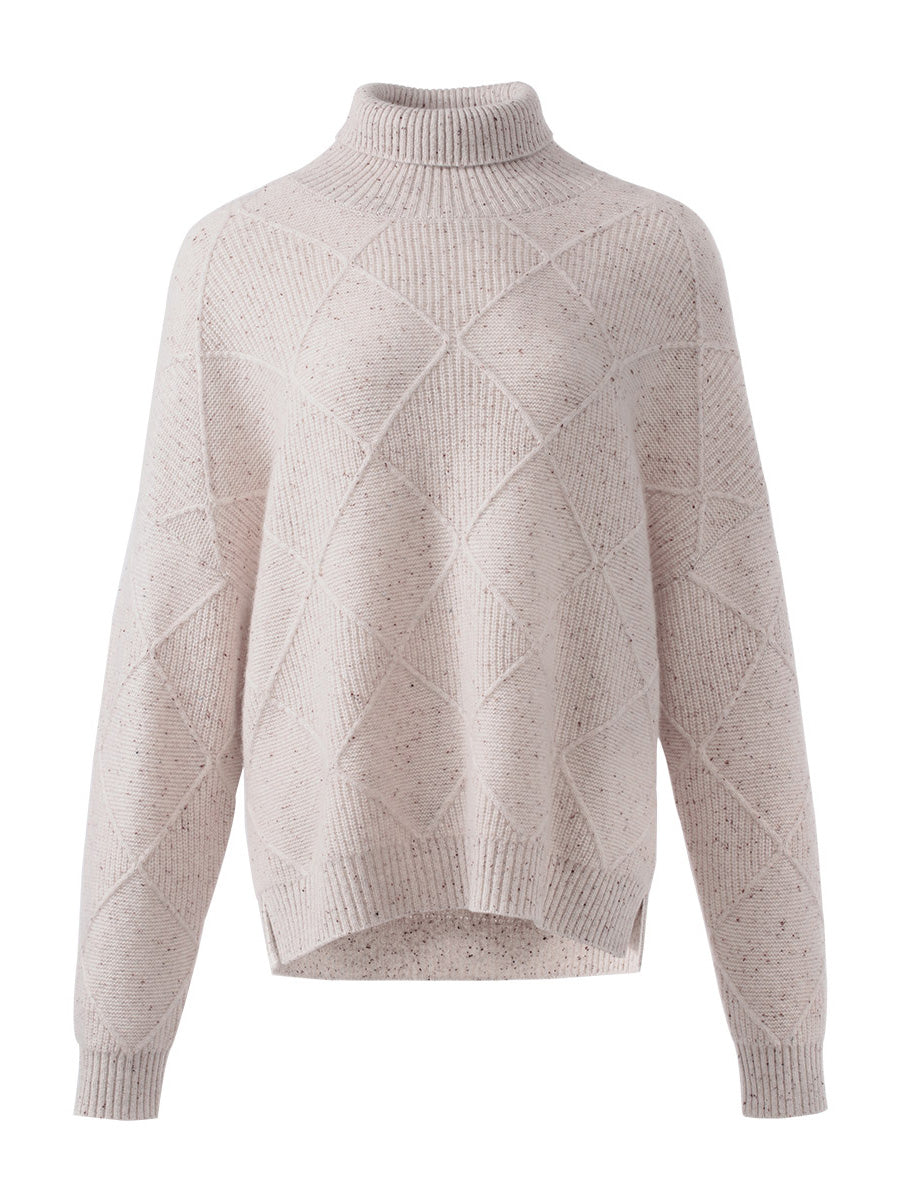 COMOBOCA 100% Cashmere Women's Diamond Knit Turtleneck Sweater