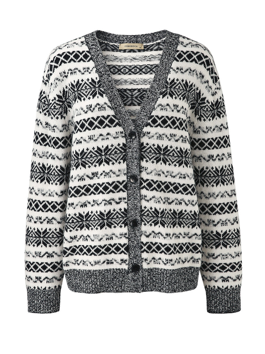 COMOBOCA 100% Wool Women's Snowflake Pattern Cardigan