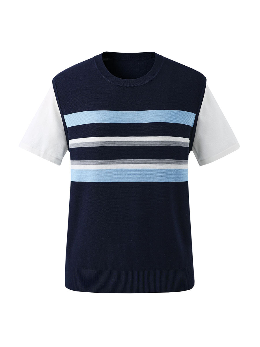 COMOBOCA Women's Striped Layered Knit T-Shirt