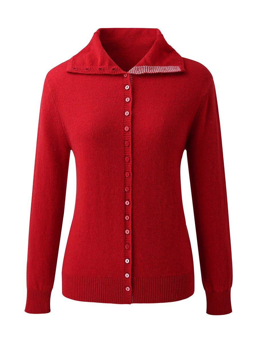 COMOBOCA 100% Cashmere Women's Turtleneck Button-Up Cardigan