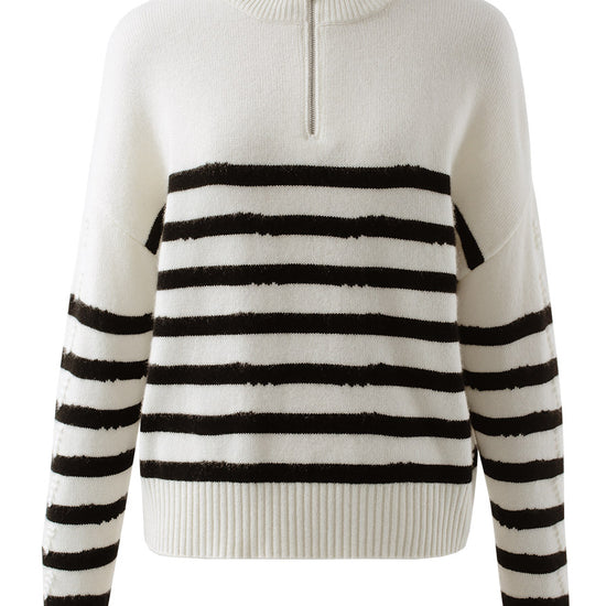 COMOBOCA 100% Cashmere Women's Striped Half-Zip Knit Sweater