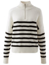 COMOBOCA 100% Cashmere Women's Striped Half-Zip Knit Sweater