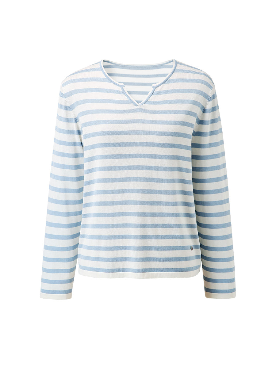COMOBOCA Women's Striped Long Sleeve V-Neck T-Shirt