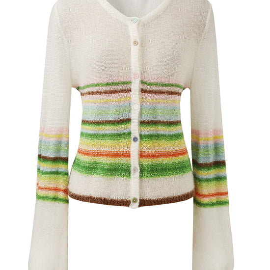 COMOBOCA Women's Rainbow Striped Button Down Cardigan