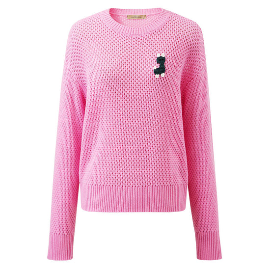 COMOBOCA 100% Wool Women's Embroidered Patch Knit Sweater