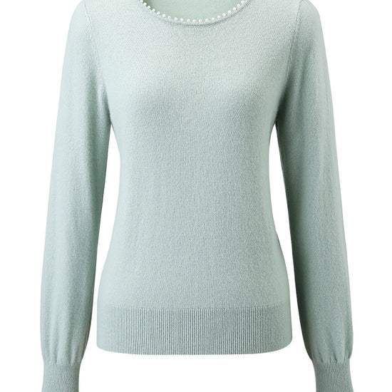 COMOBOCA 100% Cashmere Women's Pearl-Trimmed Knit Sweater