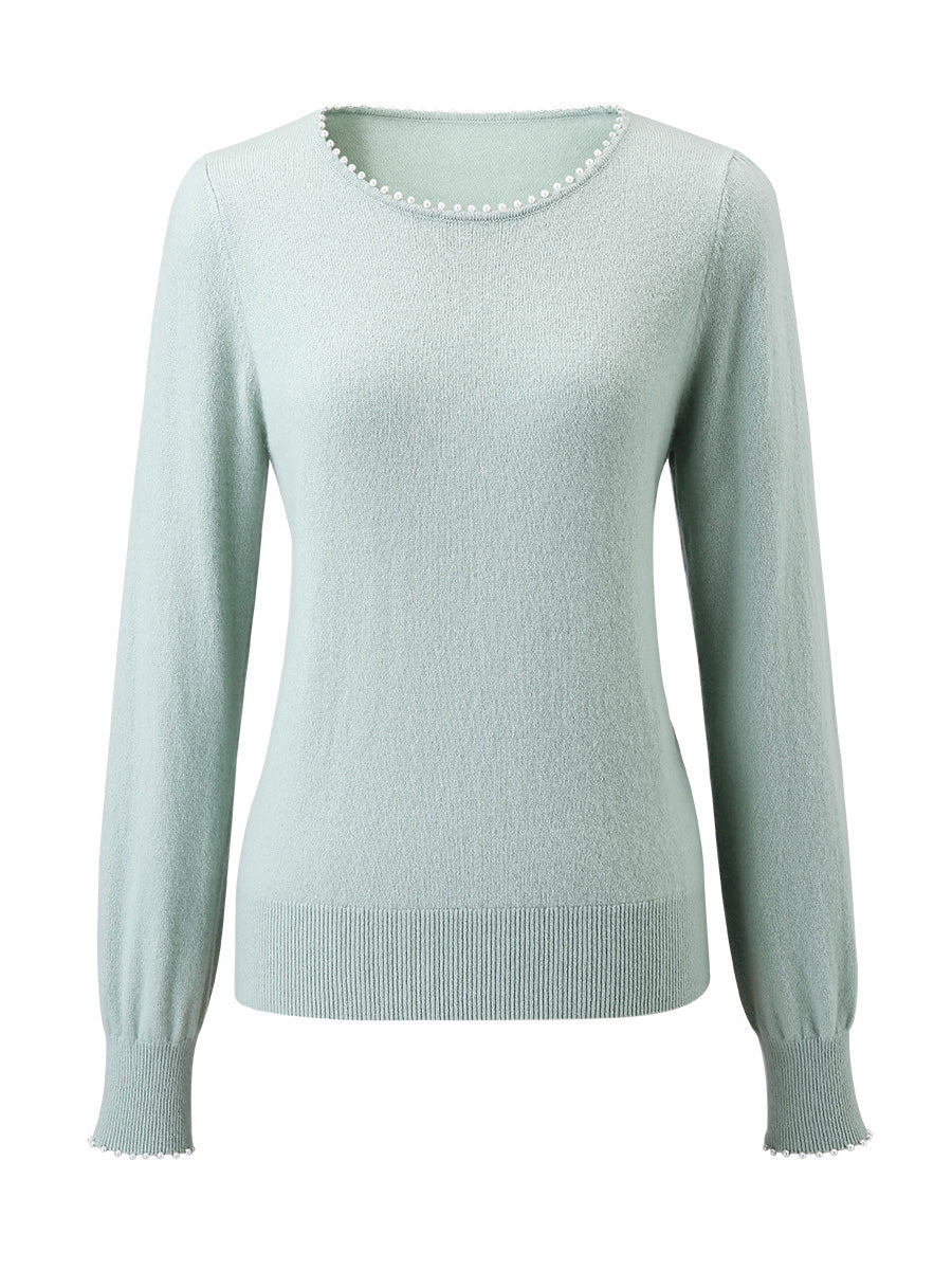 COMOBOCA 100% Cashmere Women's Pearl-Trimmed Knit Sweater
