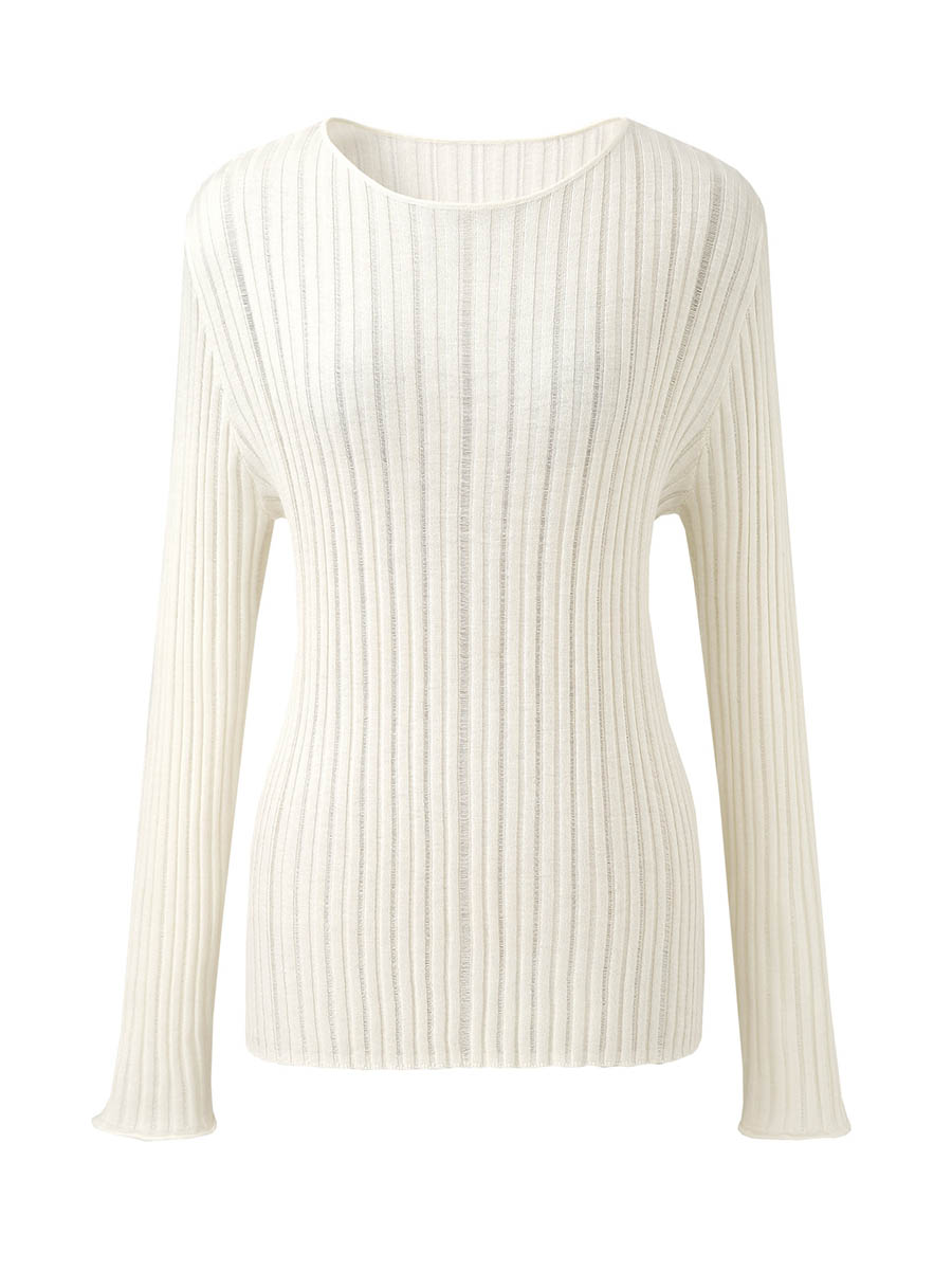 COMOBOCA Women's Ribbed Round Neck Knit Sweater