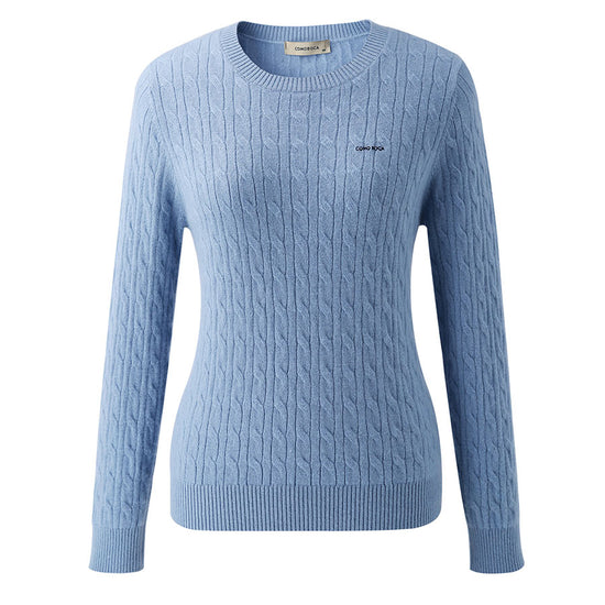 COMOBOCA 100% Cashmere Women's Cable Round Neck Knit Sweater
