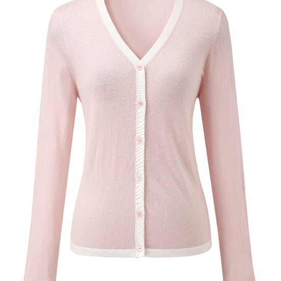 COMOBOCA Women's Ribbed V-neck Cardigan with White Trim